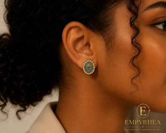 Emerald Rose Pearl Stud Earrings